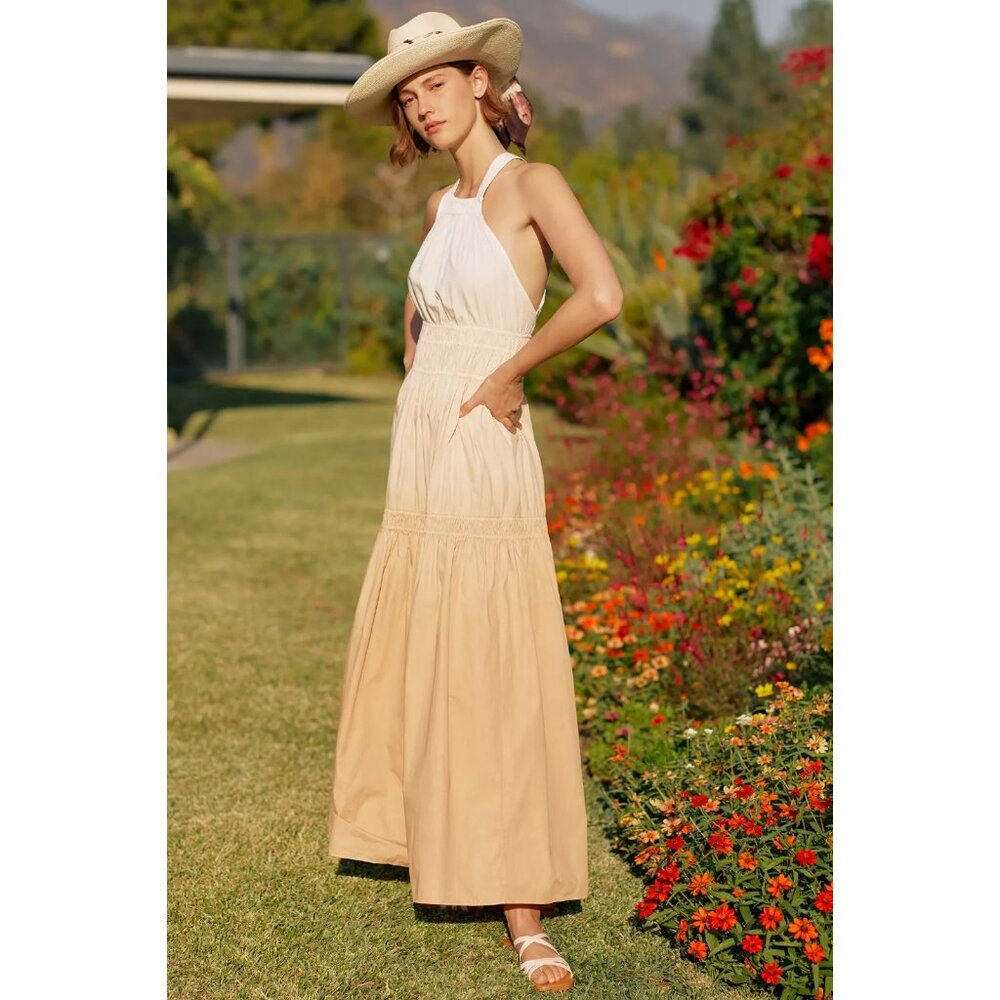NWT Magali Pascal Kirana Maxi in Sunset Peach Ombre Cotton Tank Dress S $425